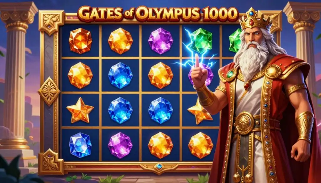 Gates of Olympus 1000 slot overview showing Zeus and the game grid Gates of Olympus 1000 slot overview showing Zeus and the game grid